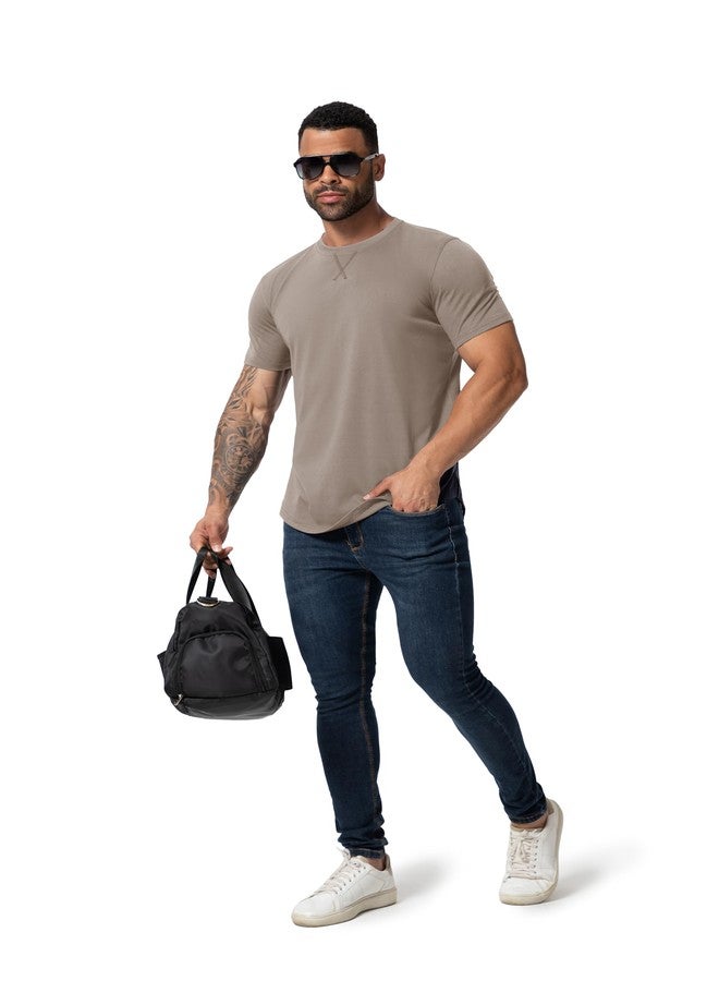 TEZO Mens 3 Pack Plain Cotton Shirts Short Sleeve Casual Crew Neck T-Shirts Hipster Hip Hop Longline Tees Shirts Drop Cut Curved Hem Shirt (BKDGKA M) - Image 4